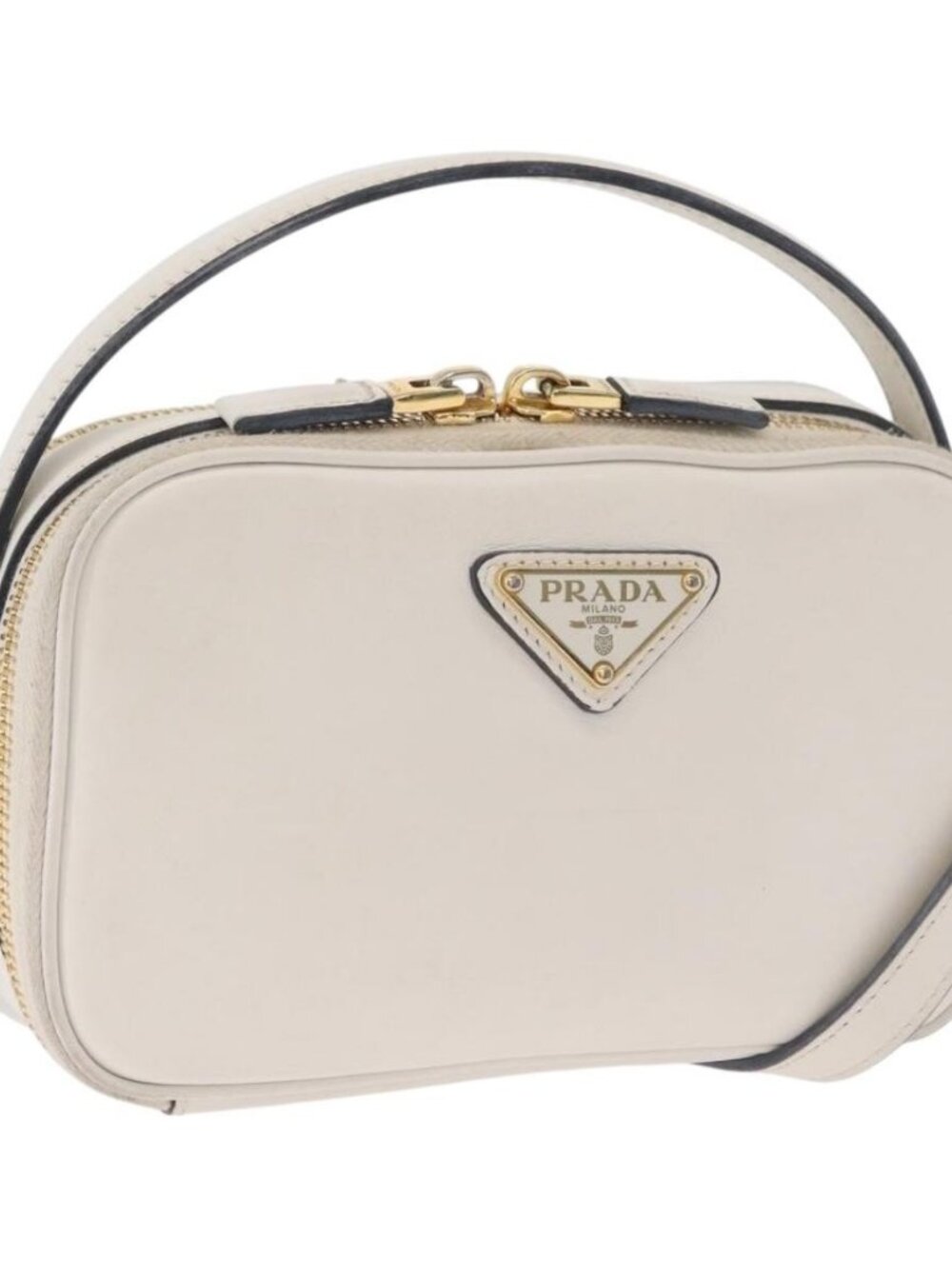 PRADA Hand Bag Leather 2way White Gold Auth 179715A